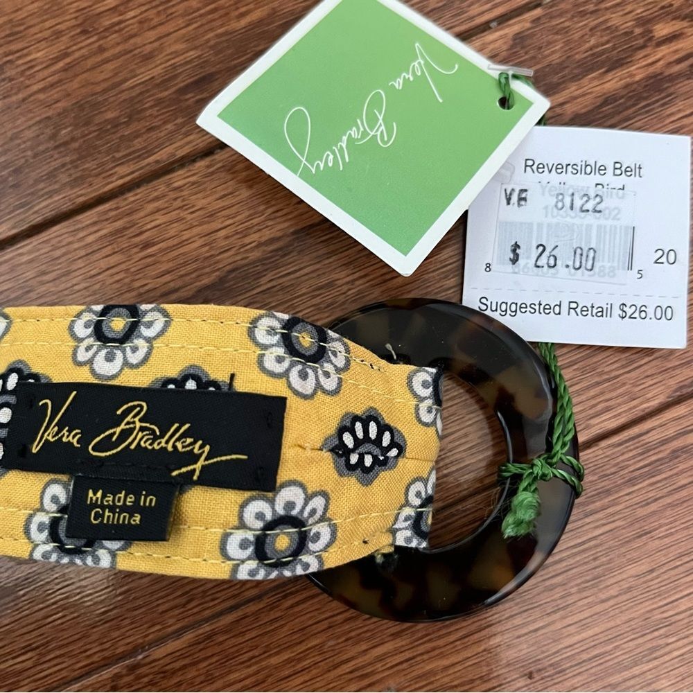 Vera Bradley Reversible Belt Bird print Yellow Black NWT one size